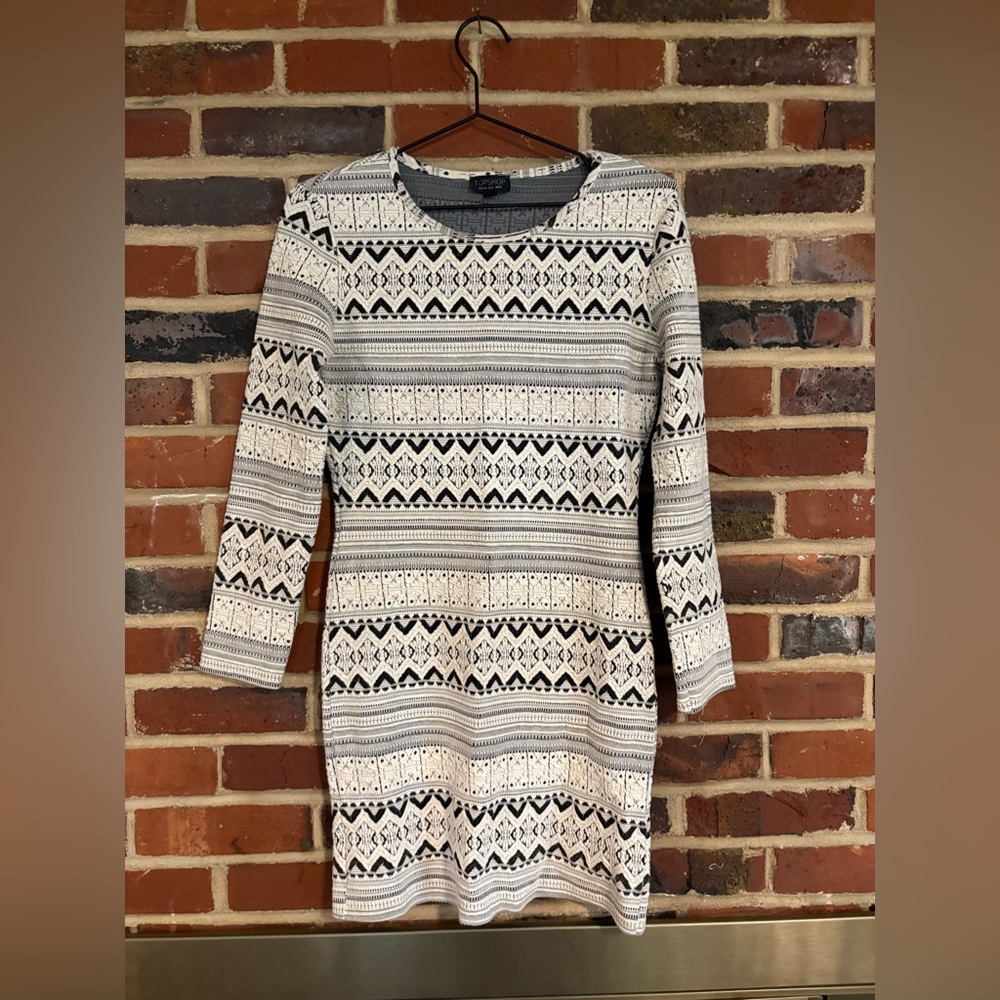 Topshop Geometric Knit Long Sleeve Dress